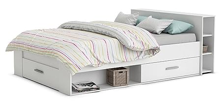 Funktionsbett 160*200 cm weiß inkl 3 Roll-Bettkästen 2 Regale Kinderbett Jugendbett Jugendliege Bettliege Bett Jugendzimmer K