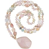 Long Necklaces for Women Boho, Oval Waterdrop Turquoise Pendant, Natural Stone Beaded, Handmade,Vintage & Elegance, Boho Fashion Charm Beaded Necklace for Women