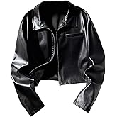 MakeMeChic Girl's PU Leather Motorcycle Jacket Zip Up Long Sleeve Crop Coat Outerwear