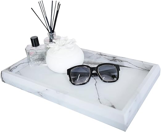 Amazon Com Roomfitters Marble Print Vanity Tray Best Bathroom Catchall Tray For Jewelry Perfume Upgraded Version Water Resistant Anti Scratch Home Kitchen