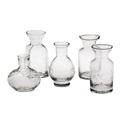 Small Cut Glass Vases In Differing Unique Shapes Set Of Five By