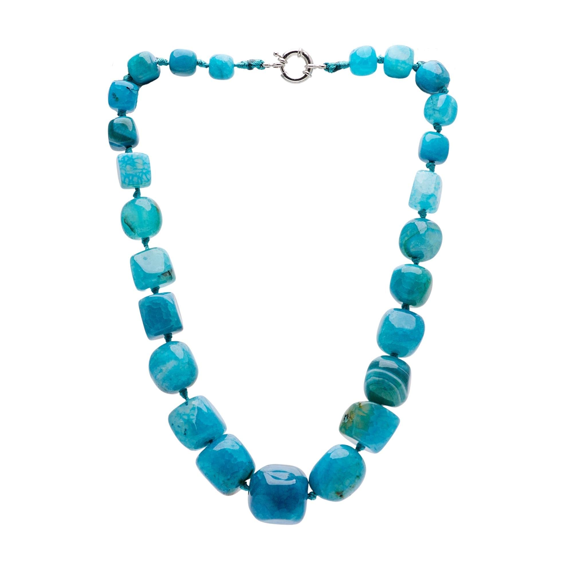 Treasure Bay Stunning Natural Gemstone Chunky Necklace for Women Different Gemstones and colour Available (Blue Agate)