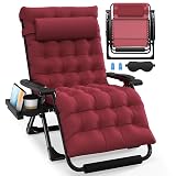 Slendor Oversized Zero Gravity Chairs XXL, 33IN Padded Zero Gravity Lounge Chair, Folding Reclining Patio Chair Lawn Recliner w/Aluminum Alloy Lock, Headrest, Cup Holder, Support 500lbs, Wine Red