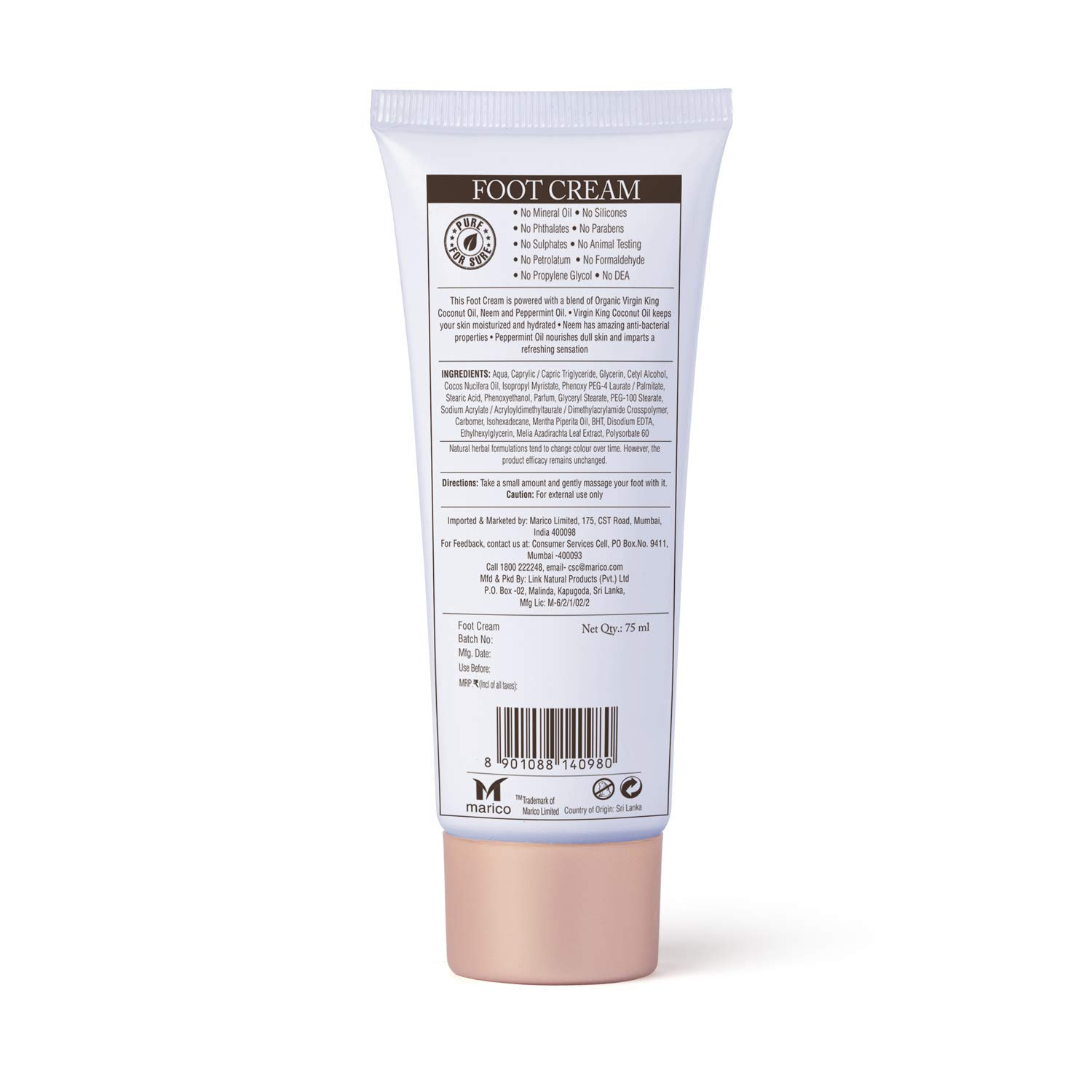 Coco Soul Ayurvedic & Coconut Foot Cream - 2.53 fl.oz. (75ml) - Neem & Peppermint Oil, Virgin King Coconut, Sulphate Free, Petroleum Free, Paraben Free, Silicone Free, Cruelty Free : Beauty