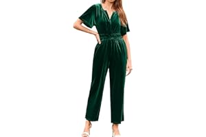 SIMPLEE APPAREL Simplee Womens Short Sleeve Wide Leg Velvet Jumpsuit Dressy V Neck Elastic Waist Formal Jumpsuits 2024 Winter Holiday Outfits