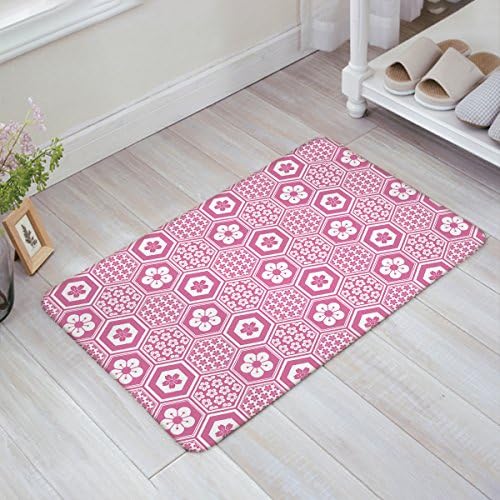 Gsypo Indoor Doormat for Front Door Entry Way Pink Hexagon Geometric Pattern Janpanese Skura Printed Shoes Scraper Door Mats Dirt Debris Mud Trapper Rugs Low Profile Washable Carpet 20 x 31.5 Inch
