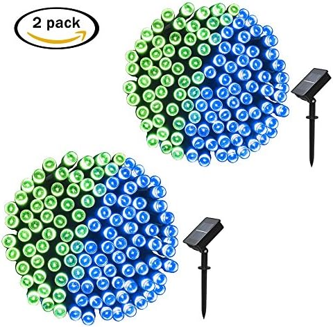 ApexPower 2 Pack Christmas Solar String Lights 200 LED 72ft 8 Modes Waterproof Outdoor Indoor Decorative Lights for Patio Lawn Garden Home Holiday Party Xmas Tree (Blue Green)