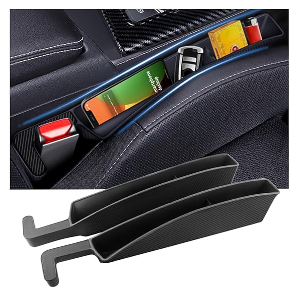 2PCS NEW CAR SEAT GAP FILLER WITH 2 STORAGE AREAS,STYLISH CAR SEAT GAP STORAGE FOR STABILIZING PHONE,KEYS WALLET,UNIVERSAL CAR SEAT GAP FILLER ORGANIZER INTERIOR ACCESSORIES (CARBON BLACK)