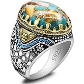 Artever Sterling silver ring, men's Turquoise ring, manual men's jewelry ring, silver oyster bronze Turquoise ring, Turquoise men's and women's manual silver ring - S925 Sterling silver8-13 Size