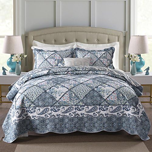 NEWLAKE Bedspread Coverlet Set-3 Pieces Reversible Quilt Sets,Pure Love with Checkered Pattern,Queen Size