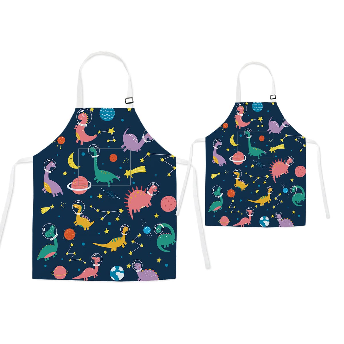 TRYTUTRY Dinosaur Aprons - Parent & Child Matching Aprons with Pocket, Adjustable Neck Buckle, Polyester, Unisex-Kids, For Cooking, Baking, Arts & Crafts