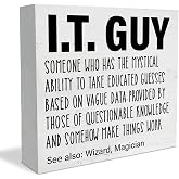 IT Guy Office Wooden Box Sign, Tech Support Gift for Tech Lovers Techies Computer Programmer Wood Plaque Sign for Home Shelf Table