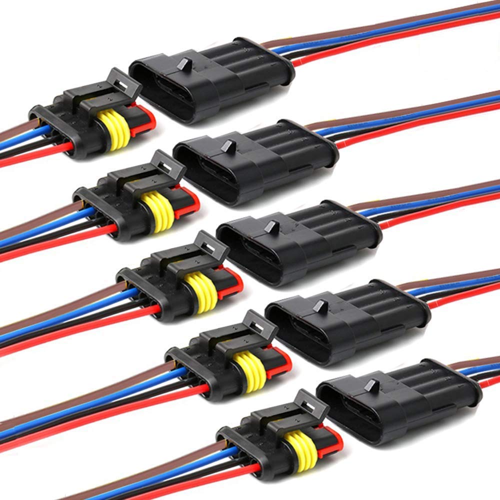 YETOR Way Car Waterproof Electrical Connector,4 pin Plug Auto Electrical Wire Connectors with Wire 16 AWG Marine for Car, Truck, Boat, and Other Wire Connections.(5 Pack)