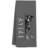 Gnmduw Funny Greyhound Dog Hand Towels for Bathroom, Italian Greyhound Hand Towels, You Will Never Pee Alone Dogs Dish Tea Towel for Kitchen Bathroom Decor,Dog Lover Gifts for Women Men, 16x24 Inch