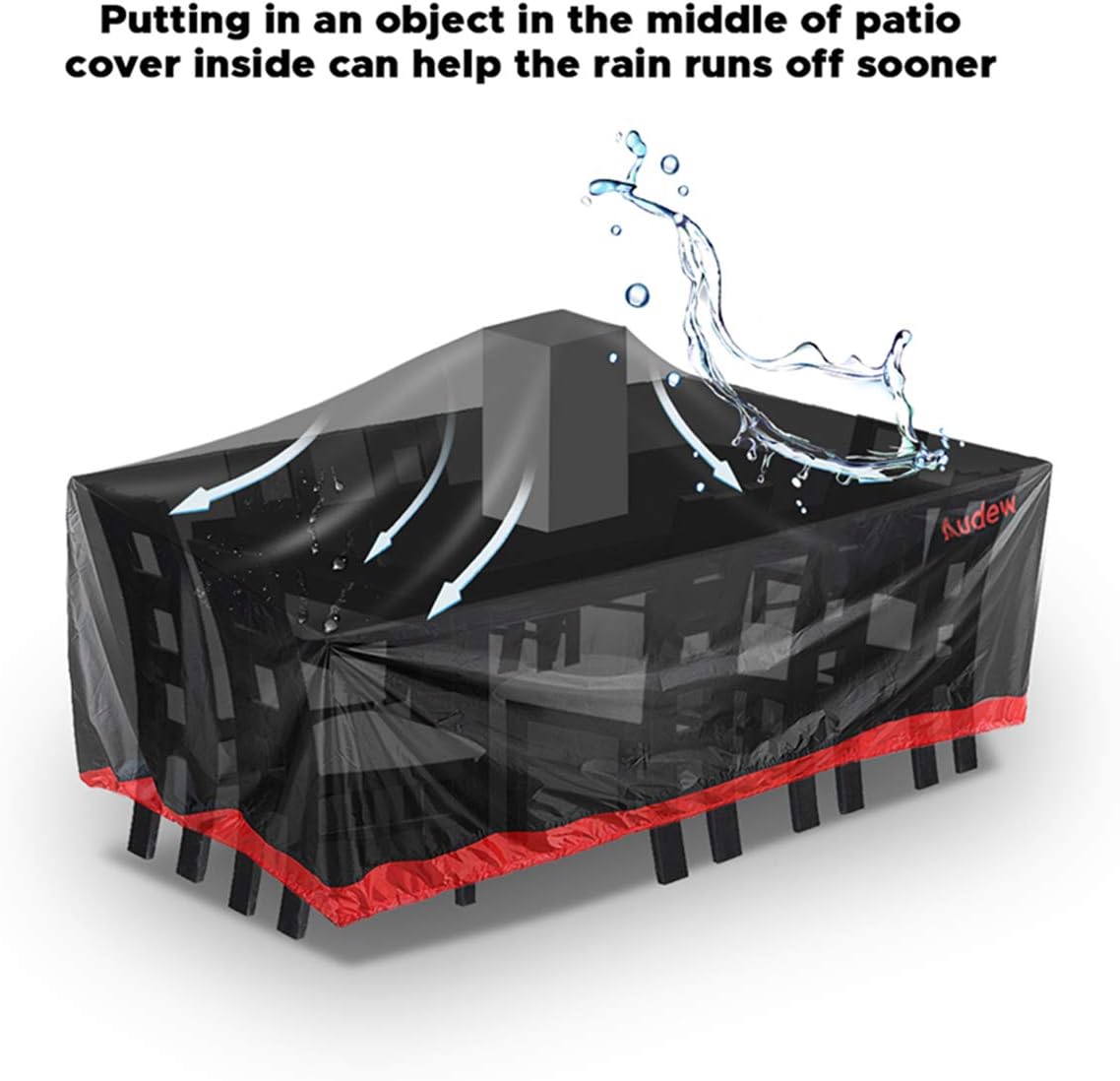 Audew Patio Furniture Covers 420D Upgrade Version Patio Table Cover Oxford Polyester Outdoor Furniture Covers Waterproof Fits for 6-8 Seats Blcak-Red 90.5''x64.5''x28.5'': Furniture & Decor