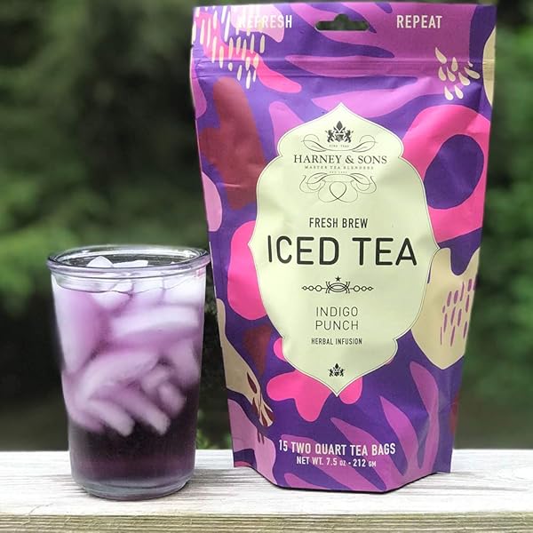 HARNEY & SONS INDIGO PUNCH HERBAL ICED TEA POUCHES, BUTTERFLY PEA FLOWER TEA, 15 COUNT (PACK OF 1)