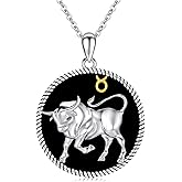 Twoowl 12 Constellation Necklace 925 Sterling Silver Zodiac Sign Coin Pendant Necklaces Black Onyx Astrology Horoscope Jewelry Birthday Gifts for Women Men