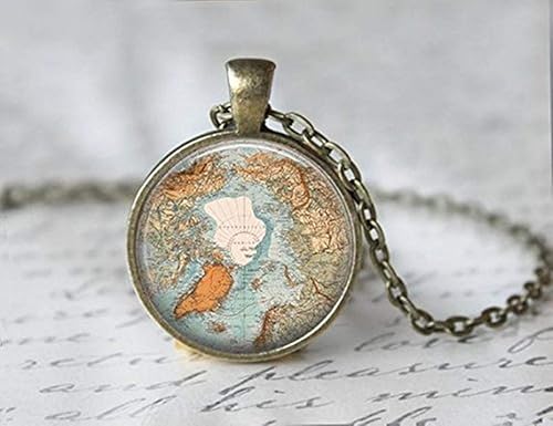 Beautiful Dandelion Superbe Pissenlit Carte Pole Nord Vintage Pendentif Collier De Carte Du Monde Amazon Fr Bijoux