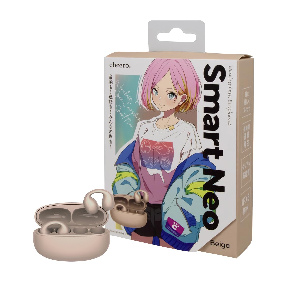 cheero Wireless Open Earphones Smart Neo オープンイヤー フルワイヤレスイヤホン Bluetooth 5.4 自動ペアリング IPX5 技適 ハンズフリー マイク iOS Android Windows 対応 CHE-646-BE商品画像