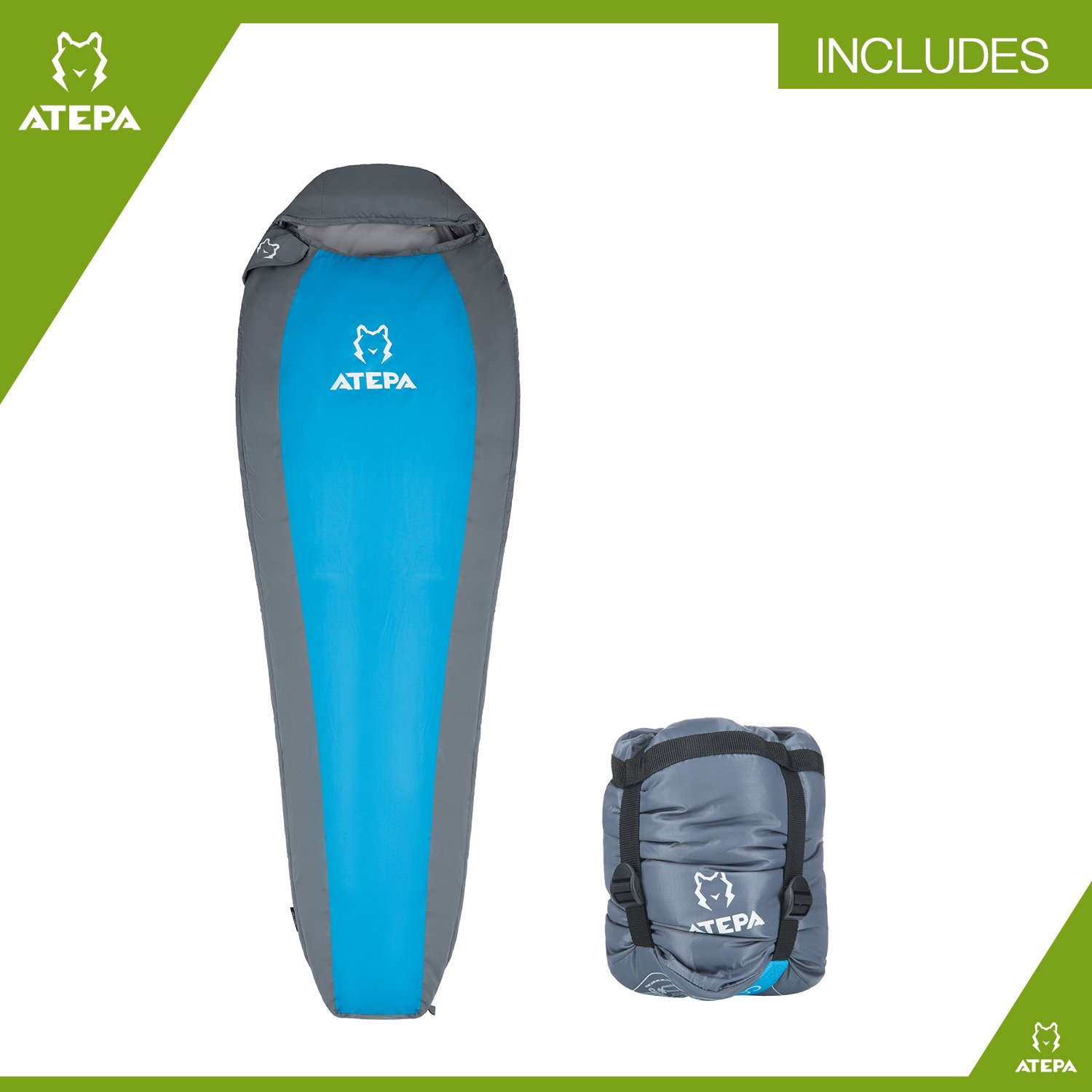 ATEPA Ultra-light Durable Comfort 3-season 32 Degree F/ 41 Degree F Envelope Adult Sleeping Bag (41 Degree / Blue, Left Hand)