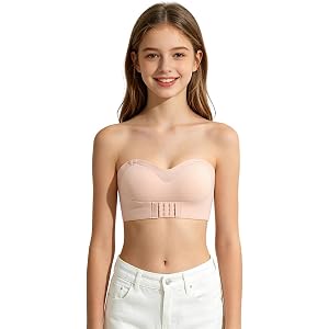 BJUTIR Girls Seamless Bandeau Bra for Teen Girls Training Sport Tube Top with Clear Straps Front Closure Bralettes