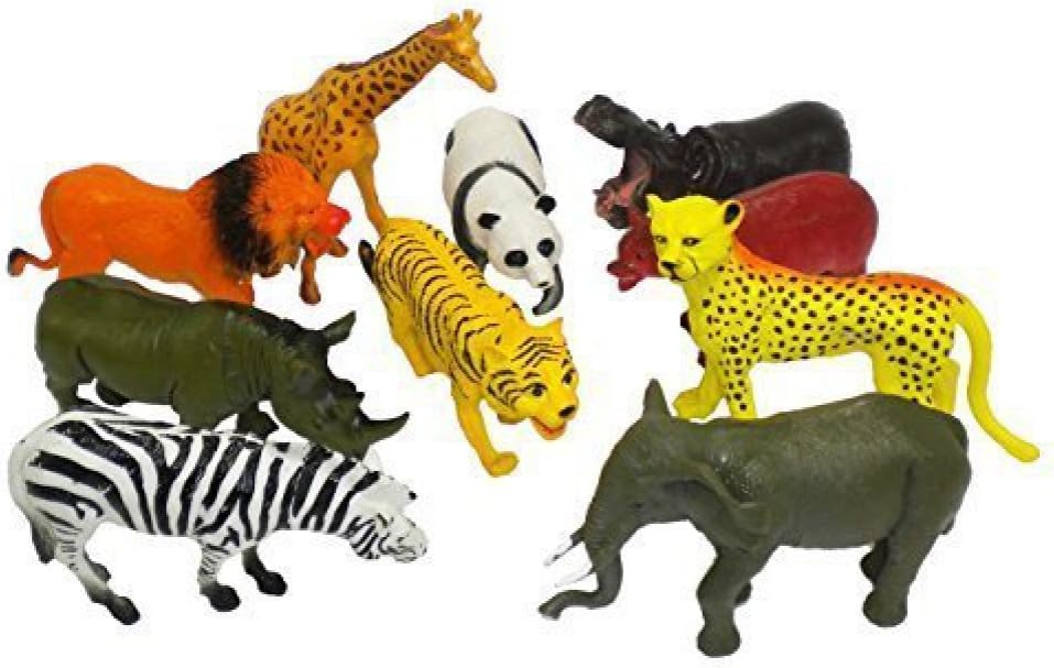 10 Pcs Large Zoo Animals - Lion, Tiger, Hippo, Elephant, Giraffe