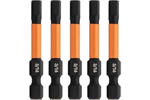 Hex 3/16" Impact Driver Bit - Railer Allen Wrench Drill Hex Bits. 1/4 Quick Release S2 Steel 2 inch 3/16" Hex Bits. (5 Pack)