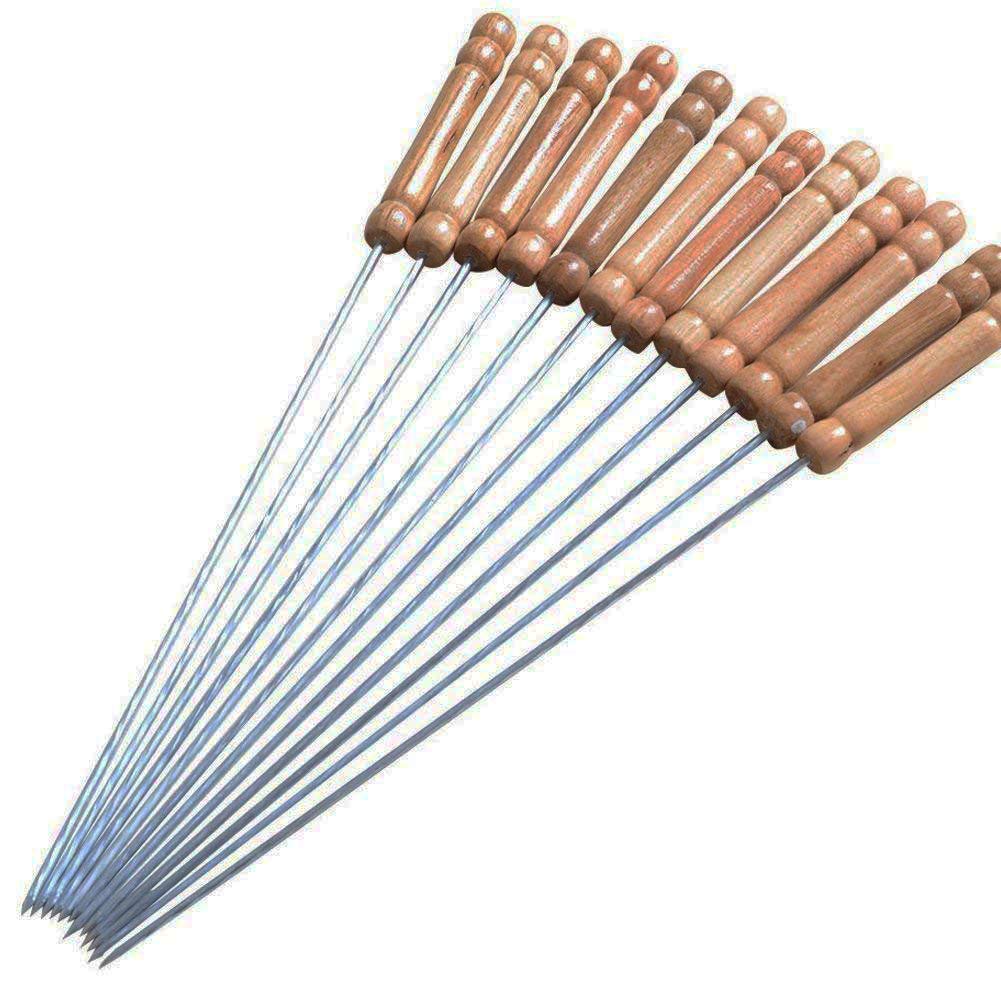 24 x Reusable Stainless Steel Metal bbq Skewers with Wooden Handle,30