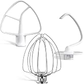 LETOMS Stand Mixers Accessories 3-Piece Including K45WW Wire Whip &amp; K45DH Dough Hook &amp; K45B Flat Beater fit for Kitchenaid 4.5-5QT Tilt-Head Stand Mixers