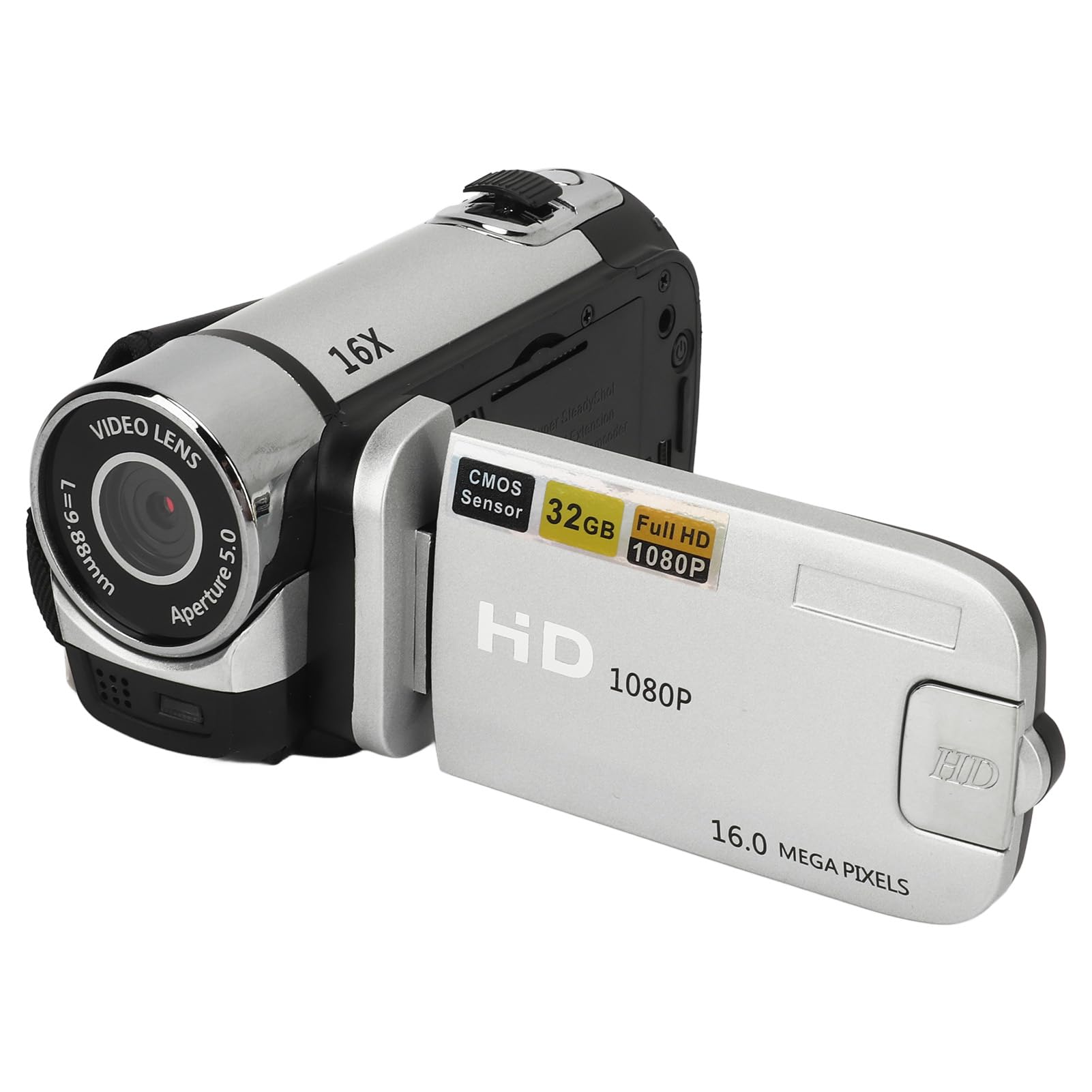 Video Camera Camcorder, Vlogging Camera Recorder, 1080P 16MP, 2.4 Inch Rotatable Screen, 16X Zoom HD Video Recorder with Fill Light, Loop Recording (Silver)
