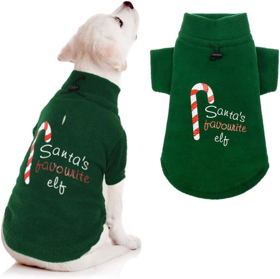 Christmas Dog Fleece Vest Xmas Dog Hoodie Elves Sweater Winter Clothes for Small Medium Dogs Puppy