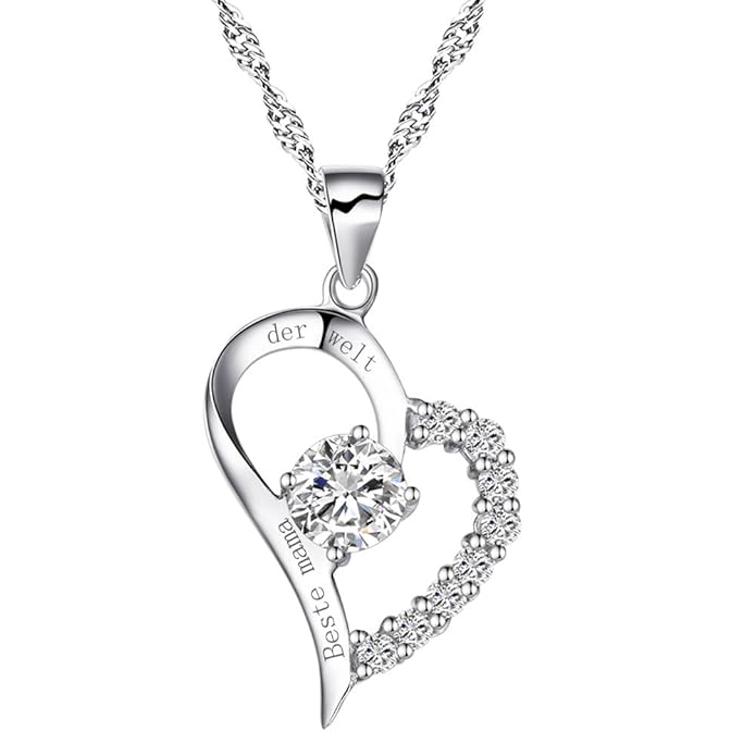 Sterling Silber Herz'Beste mama der welt' Halskette Zirkonia Graviert Anhänger mit Kette Damen
