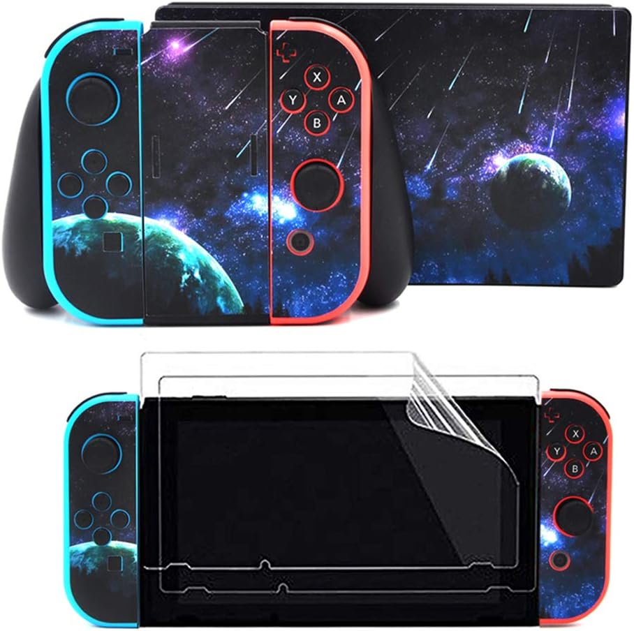 Taifond Decals Stickers Set Faceplate Skin +2Pcs Screen Protector for Nintendo Switch Console & Joy-Con Controller & Dock Protection Kit (Purple Universe)