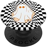 Retro Groovy Checkered Checkerboard Wavy Ghost Halloween PopSockets Swappable PopGrip