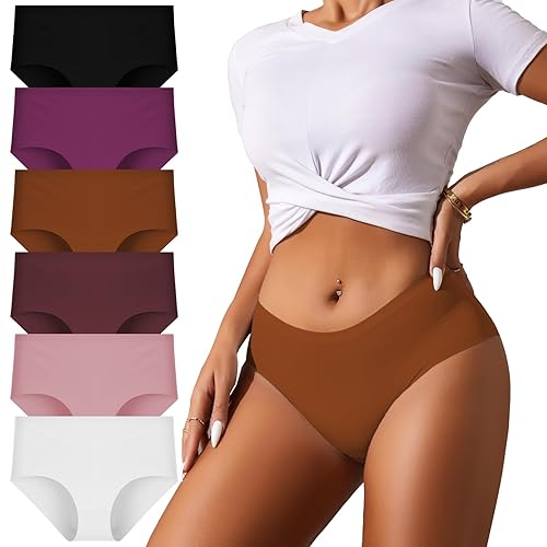 TDONE Seamless Knickers for Women, Invisible Mid Rise No Vpl knickers Soft Breathable Seamless Underwear Ladies Comfortable Hipster Panties (6 Pack)
