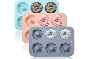 USJUTDOO 3 Pack Silicone Donut Pan for Baking Donut Maker, Silicone Pancake Mold Non-stick Doughnut Pan Muffin Cupcake Bagel 