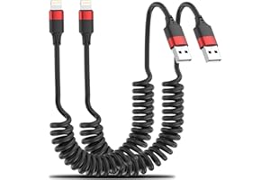 Coiled Lightning Cable 3 FT, 2 Pack iPhone CarPlay Cable for Car, Coiled USB to Lightning Cord Compatible with iPhone 14 13 1
