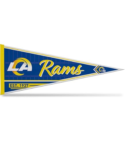 Set Stendardo E Adesivi Da Parete Los Angeles Rams - Bandiera In Feltro 76x30 Cm Con Cuscinetti E Puntine, Decorazione Fan NFL