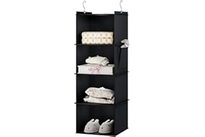 YOUDENOVA Hanging Closet Organizer, 4-Shelf Closet Hanging Storage Shelves, Black