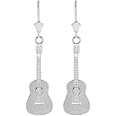 Fine 925 Sterling Silver Classic Acoustic Guitar Lever back Earrings
