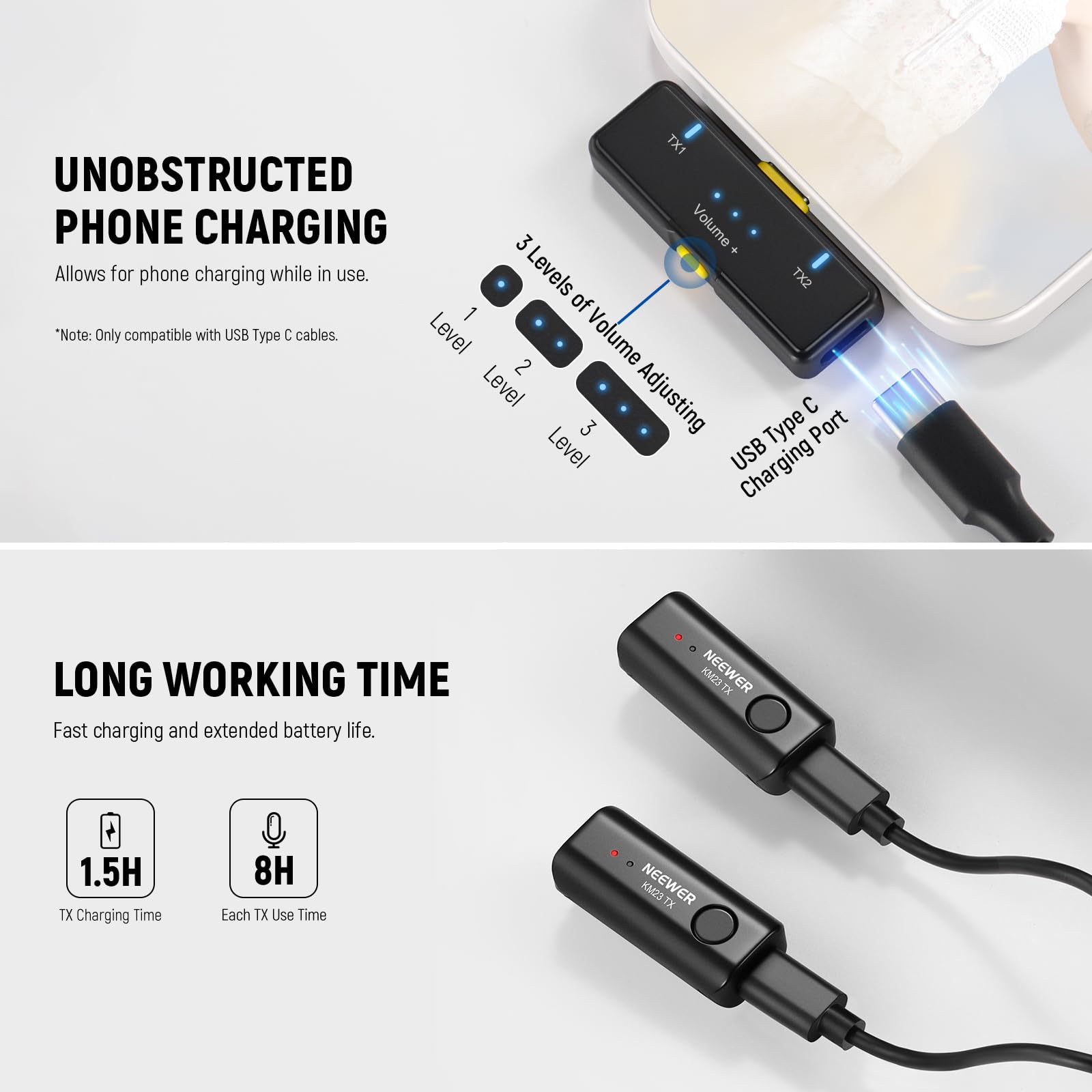 NEEWER Wireless Lavalier Microphone for iPhone Android Tablet PC Laptop 131ft/40m Range Noise Cancellation Omnidirectional Mic for Vlogging Live Streaming (1x RX + 2x TX), KM23