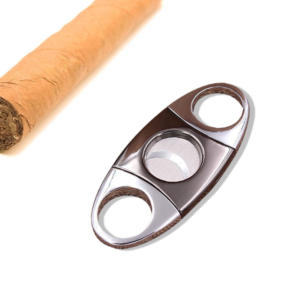 Cigar Cutter Stainless Steel Guillotine Double Cut Blade Tarnish Proof Sharp Handheld Curved Scissors