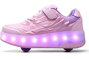 Yogeeft Kids Shoes with Double Wheels - Upgraded Kids Roller Shoes for Gifts, Retractable Wheels Skateboarding Shoes for Kids Sneakers Light Up Rechargeable for Birthday Party Gift