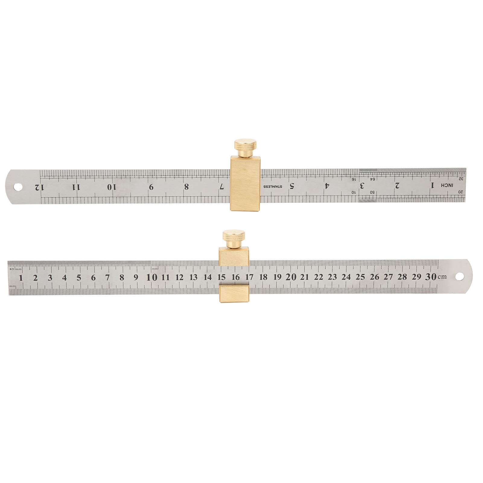 Steel Ruler Positioning Block Woodworking Marking Locator Brass Stopper 300 mm Steel Ruler With Maximum Measuring Range, Scribing Gauge