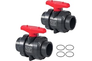Wacjak 3/4" PVC True Union Ball Valve 2 Pack with Full Port Industrial Grade EPDM O-Rings Reversible PTFE Seats PVC Material 