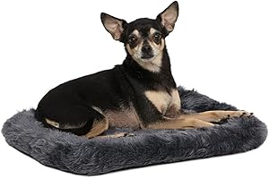 MidWest Homes for Pets QuietTime XXS Dog Bed – Gray Faux Fur Bolster, Ultra-Soft and Machine Washable, Fits 18-Inch Crates and Carriers, for Small Dogs and Cats