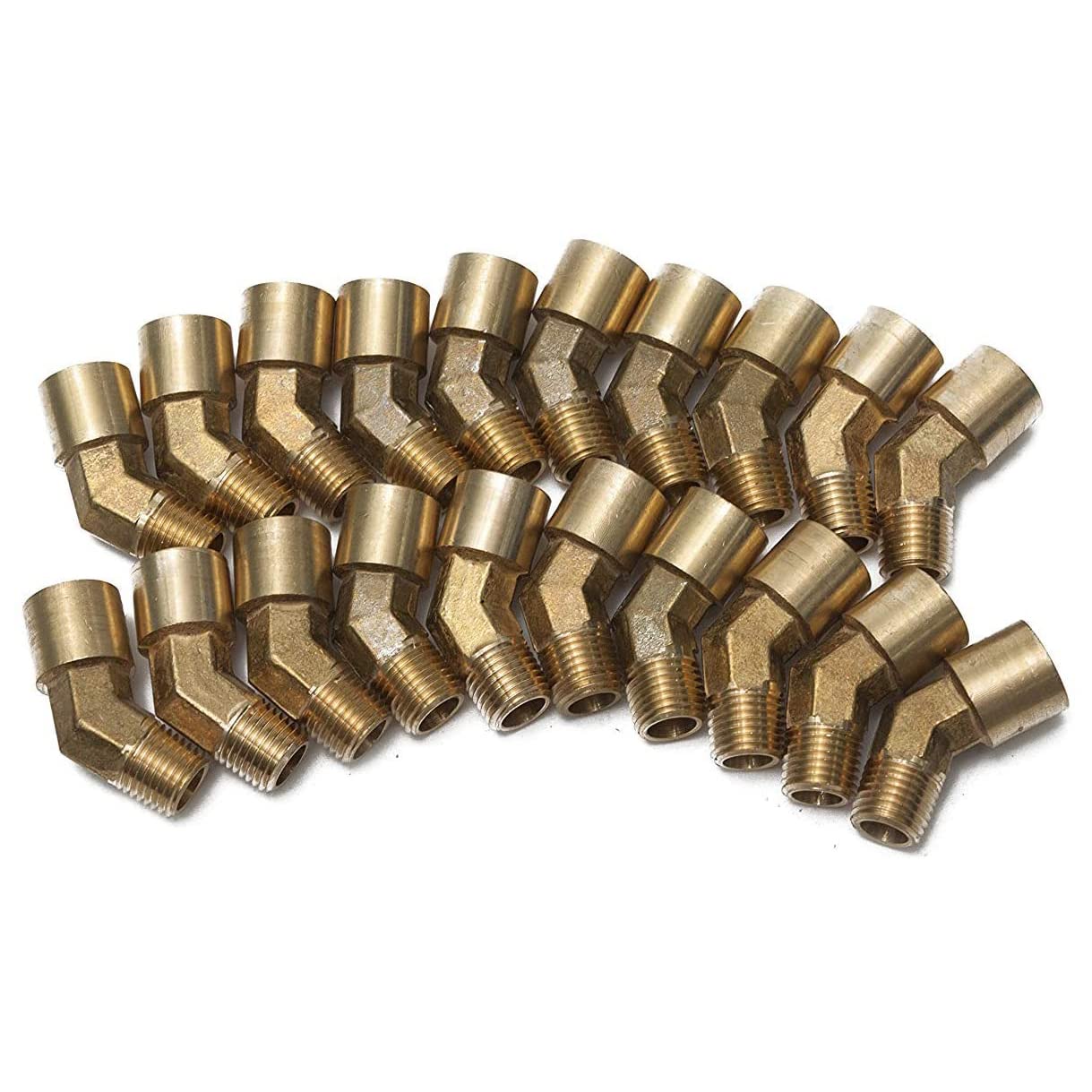 LTWFITTING Brass Pipe 45 Deg 1/4-Inch BSPT Street Elbow Forged Fitting Fuel Air Boat (Pack of 25)