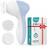 COSLUS Facial Cleansing Brush Face Scrubber, Standard Set, Blue | 2-in-1 Rotating Design, Electric Exfoliator Massage Brush for Deep Cleaning, Gentle Skin Care, Men and Women, Waterproof