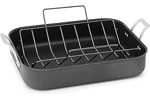 Calphalon 1948255 Signature Hard Anodized Nonstick Roaster Pan with Rack, 16", Black