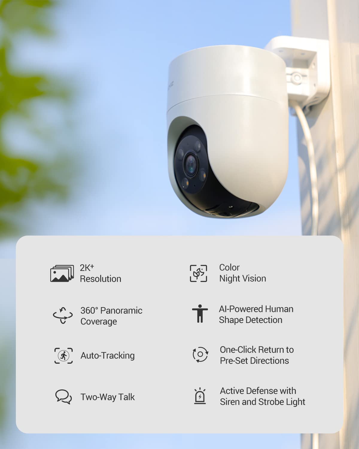EZVIZ 2K+ Outdoor Camera Wired, 360° PTZ WiFi Camera for Home Security, Outside Surveillance with AI Detection Auto-Tracking, Color Night Vision, Two-Way Talk, Waterproof, Alexa, 512GB | H8C 4MP